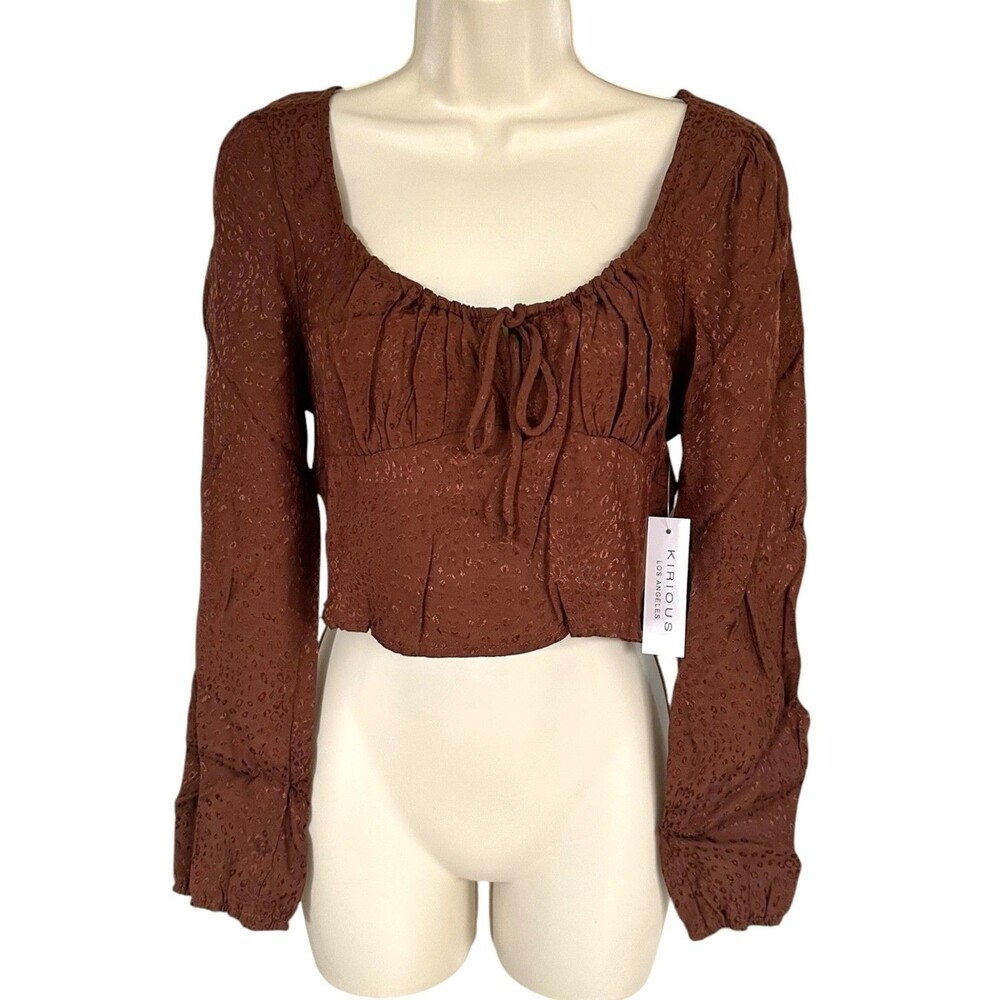 Kirious Junior's Cropped Top Long Sleeve Scoop Neck Size L Brown Shimmer Printed